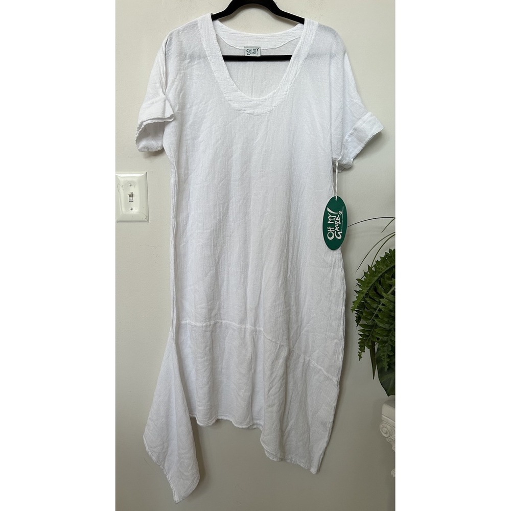 NWT Oh My Gauze White Cotton LA Dress S/M Lagenlook Boho Gauze Asymmetric Midi